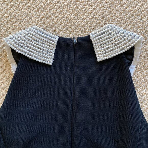 VTG Alex Evenings Black Halter Formal Gown Sz 8 Sheath Maxi Dress Pearl Collar - Picture 9 of 17